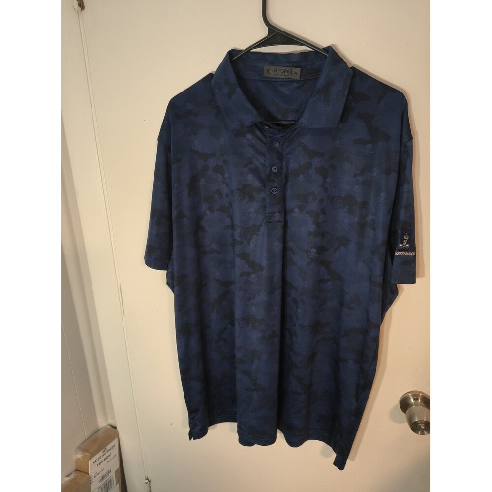 Mens XL  G/Fore Polo Shirt SS Blue skull Crossbones golf Polo Old Greenwood Club